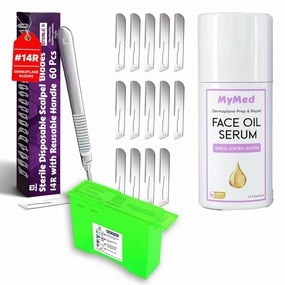 14R Dermaplane Razor for Women Face Pack of 60 Dermaplane Blades   Dermaplane Blade Remover Box   Dermaplane Oil for Smooth Skin