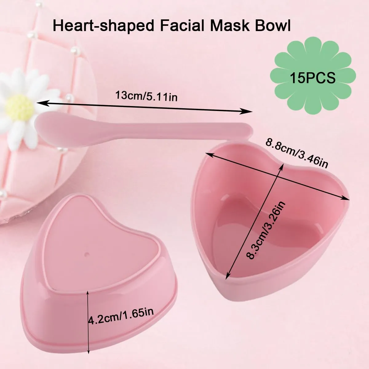 15 Pairs Pink Heart-shaped Plastic Facial Mask Mixing Bowls Set with Spatulas - DIY Skincare Mixing Tool Kit, Mud Masks, Home Salon, and Beauty Salon Use, Face Mask Applicator Tool(15Pcs)
