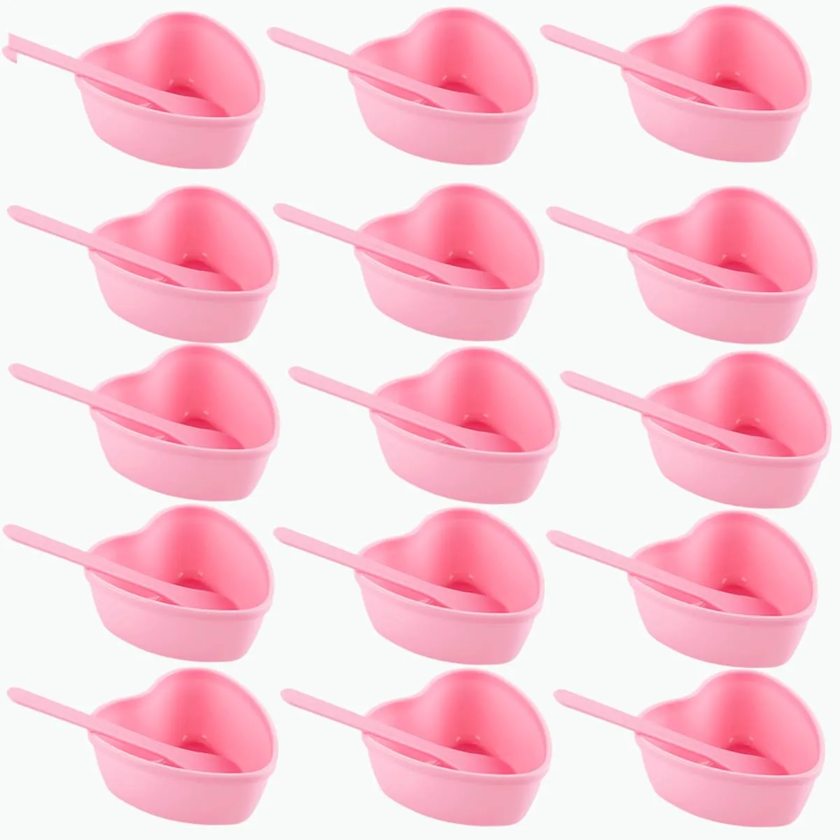 15 Pairs Pink Heart-shaped Plastic Facial Mask Mixing Bowls Set with Spatulas - DIY Skincare Mixing Tool Kit, Mud Masks, Home Salon, and Beauty Salon Use, Face Mask Applicator Tool(15Pcs)