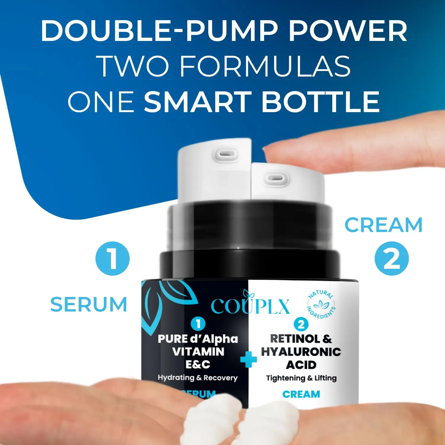 2-in-1 Collagen Booster, Retinol & Hyaluronic Acid Cream & Serum, Anti-Aging, Lifting Skin-Tightening Moisturizer for Men & Women, Neck and Décolleté, Made in USA Daily Moisturizer Face Cream, 2.0 oz