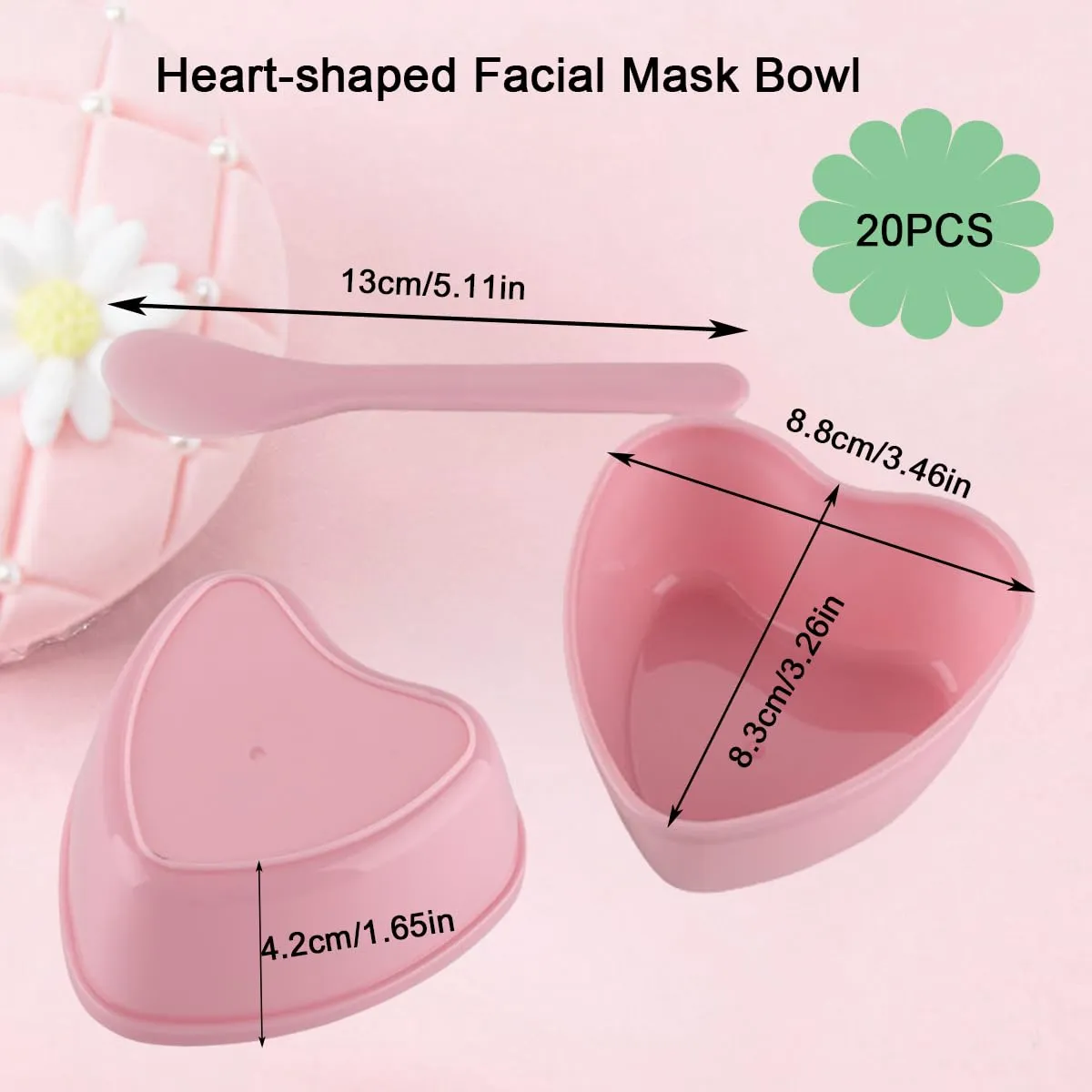 20 Pairs Pink Heart-shaped Plastic Facial Mask Mixing Bowls Set with Spatulas - DIY Skincare Mixing Tool Kit, Mud Masks, Home Salon, and Beauty Salon Use, Face Mask Applicator Tool(20Pcs)