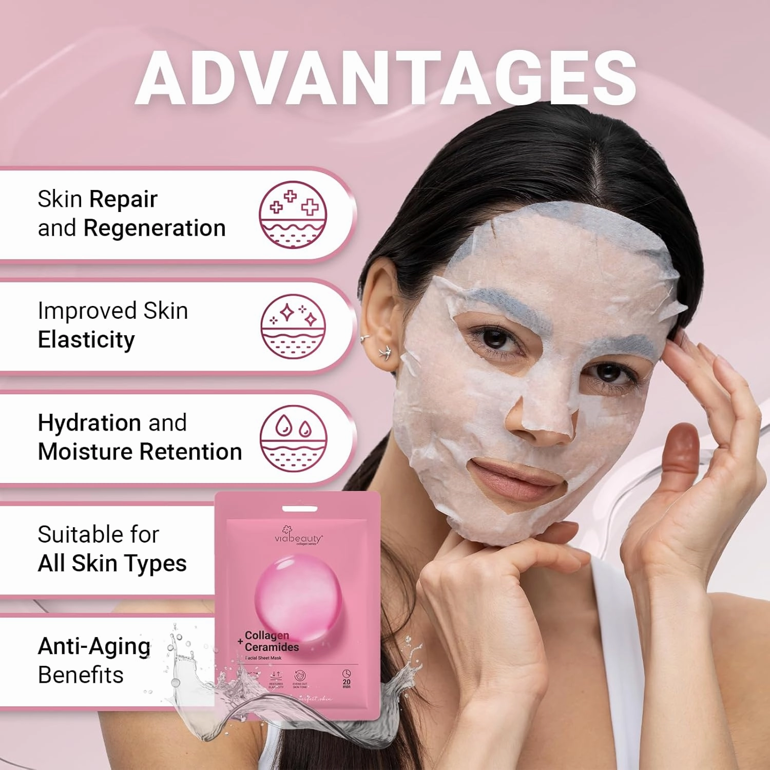 24 Pack of Collagen Face Mask with Ceramides - Rejuvenating Facial Sheet Mask, Fine Lines & Reduce Wrinkles - Face Masks Skincare Moisturizing Collagen Mask for All Skin Types