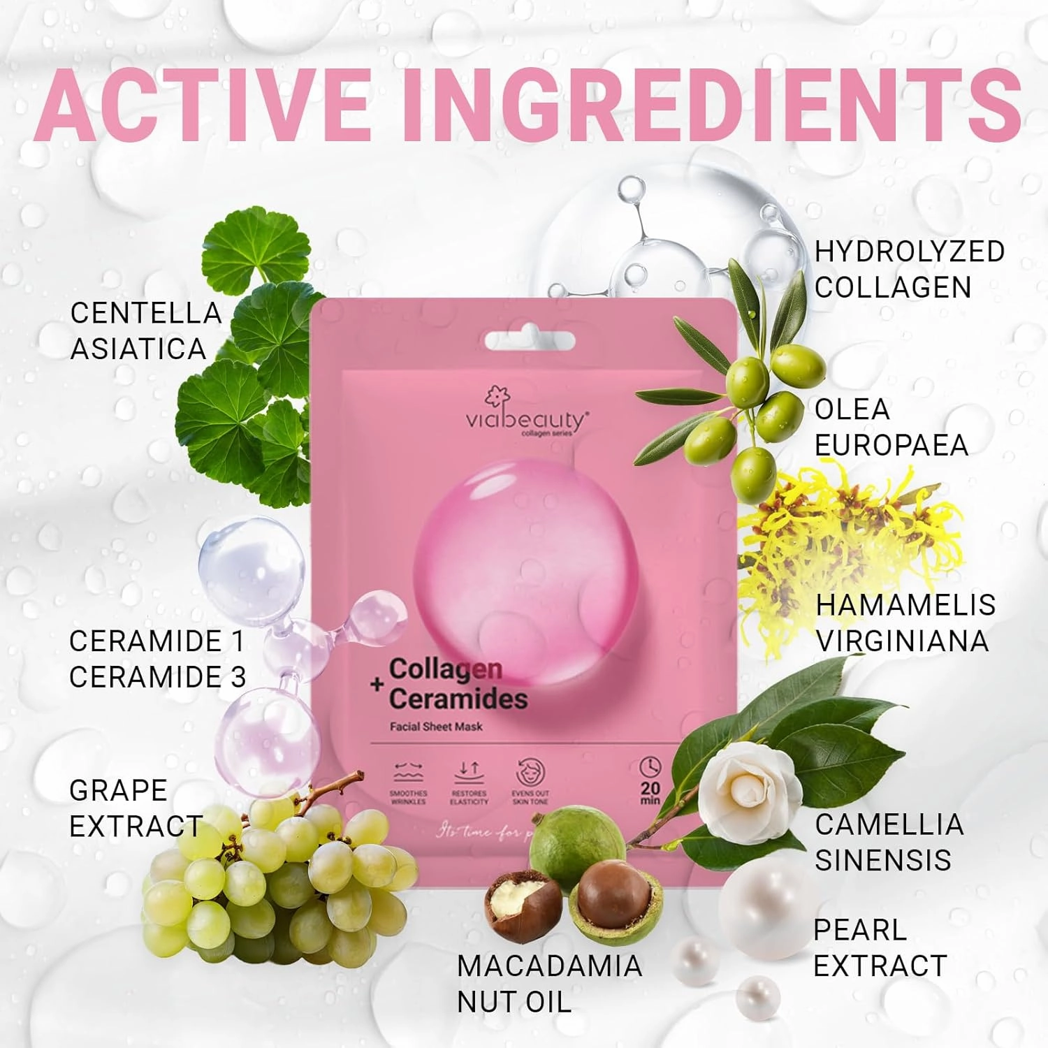 24 Pack of Collagen Face Mask with Ceramides - Rejuvenating Facial Sheet Mask, Fine Lines & Reduce Wrinkles - Face Masks Skincare Moisturizing Collagen Mask for All Skin Types