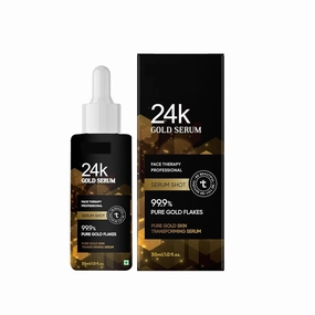 24k Gold Face Serum For Glowing Skin | Brightens Skin Tone, Reduce Dark Spots, Fine Lines & Wrinkles with Pure 99.9% Gold Flakes, Lightweight & Non-Sticky, 30ml