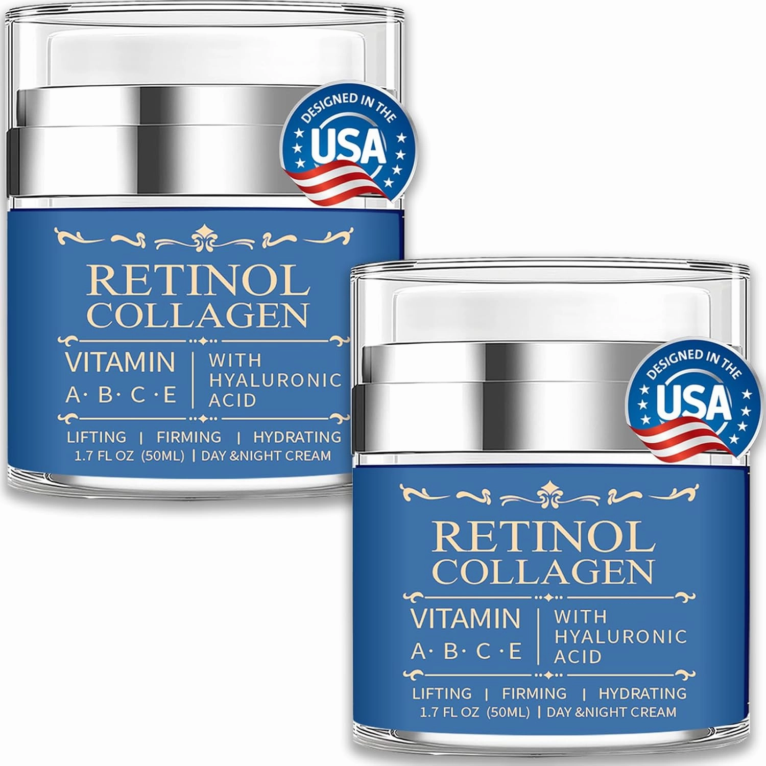 2 Pack Instant Face Lift Cream – Tightens Sagging Skin & Lifts Contours – Firming Moisturizer for Face, Neck, Jawline & Eye Area – With Hydrolyzed Collagen & Hyaluronic Acid – For All Skin Types