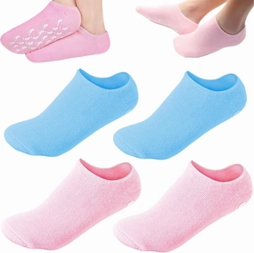 2Pairs Moisturizing Socks - Gel Socks for Dry Cracked Feet Women - Gel Spa Socks for Repairing and Softening Dry Cracked Feet Skins, Gel Lining Infused with Essential Oils and Vitamins… (Pink Blue)