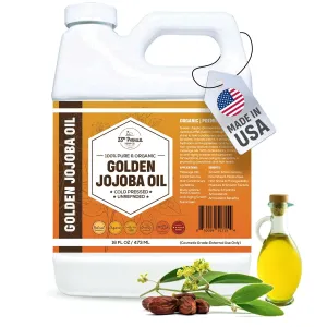 33rd PARALLEL | Golden Jojoba Oil (16 oz) Cold Pressed & Unrefined; Non-GMO; 100% Pure & Natural Hexane Free | Moisturizing Oil for Skin, Face, Hair & Nails | 16 FL OZ