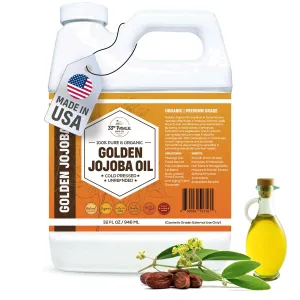 33rd PARALLEL | Golden Jojoba Oil (32 oz) Cold Pressed & Unrefined; Non-GMO; 100% Pure & Natural Hexane Free | Moisturizing Oil for Skin, Face, Hair & Nails | 32 FL OZ