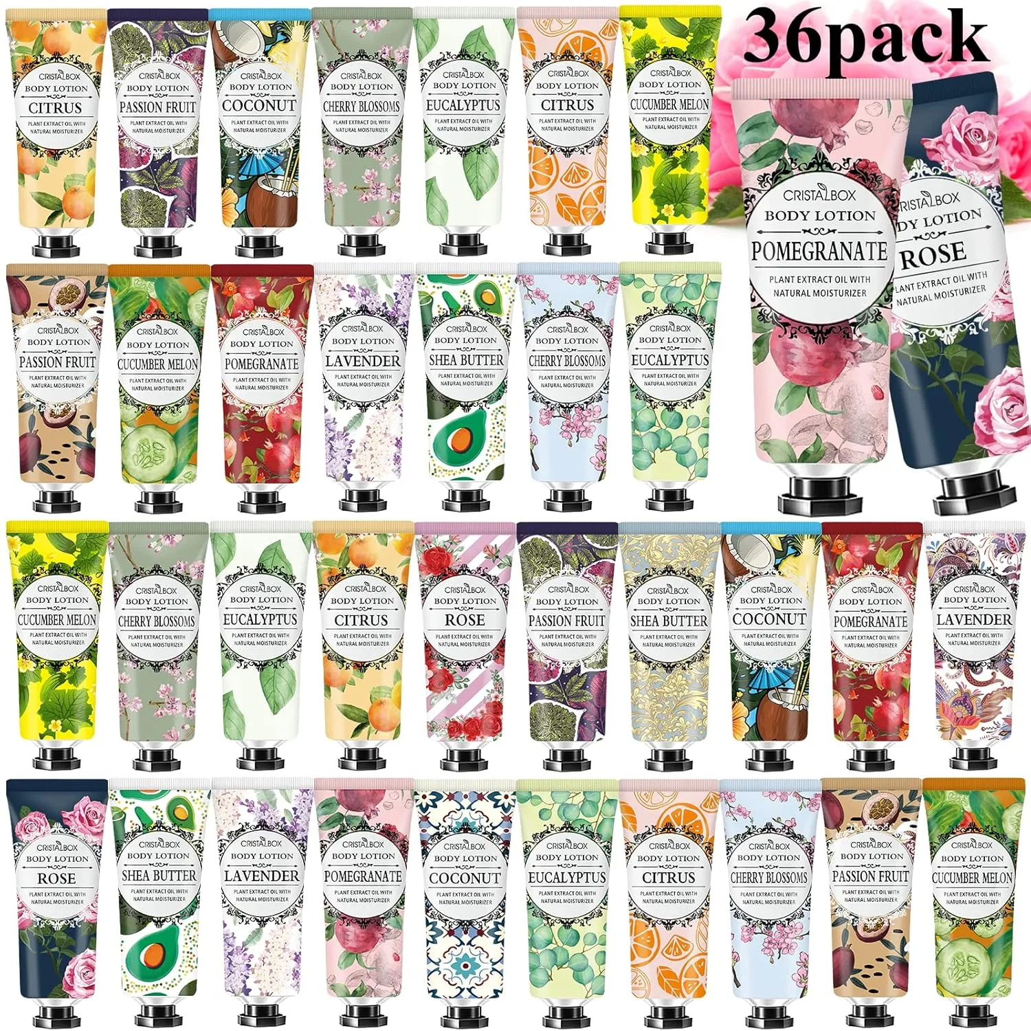 36 Pack Lotion for Dry Skin,Body Lotion for Women and Men,Mothers Day Gifts,Teacher Appreciation Gifts,Natural Plant Scented Body Moisturizers,Travel Size Lotion Bulk,Moisturizing Lotion Shea Butter
