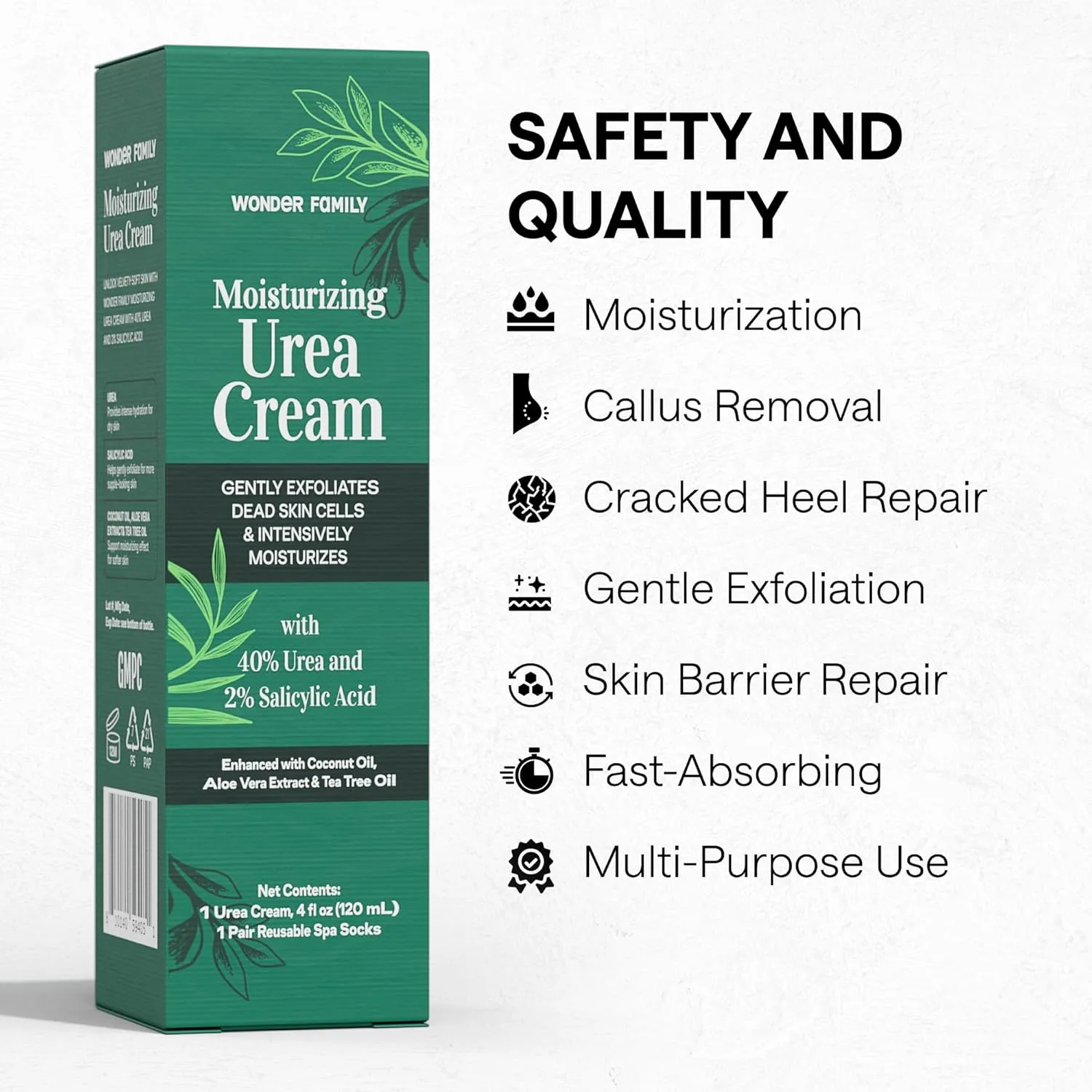 40% Urea Cream for Feet with 2% Salicylic Acid Aloe Tea Tree Oil for Skin - Athletes Foot Cream Extra Strength - Dry Hand Cream for Dry Cracked Hands - Urea Cream 40 Percent for Feet Maximum Strength