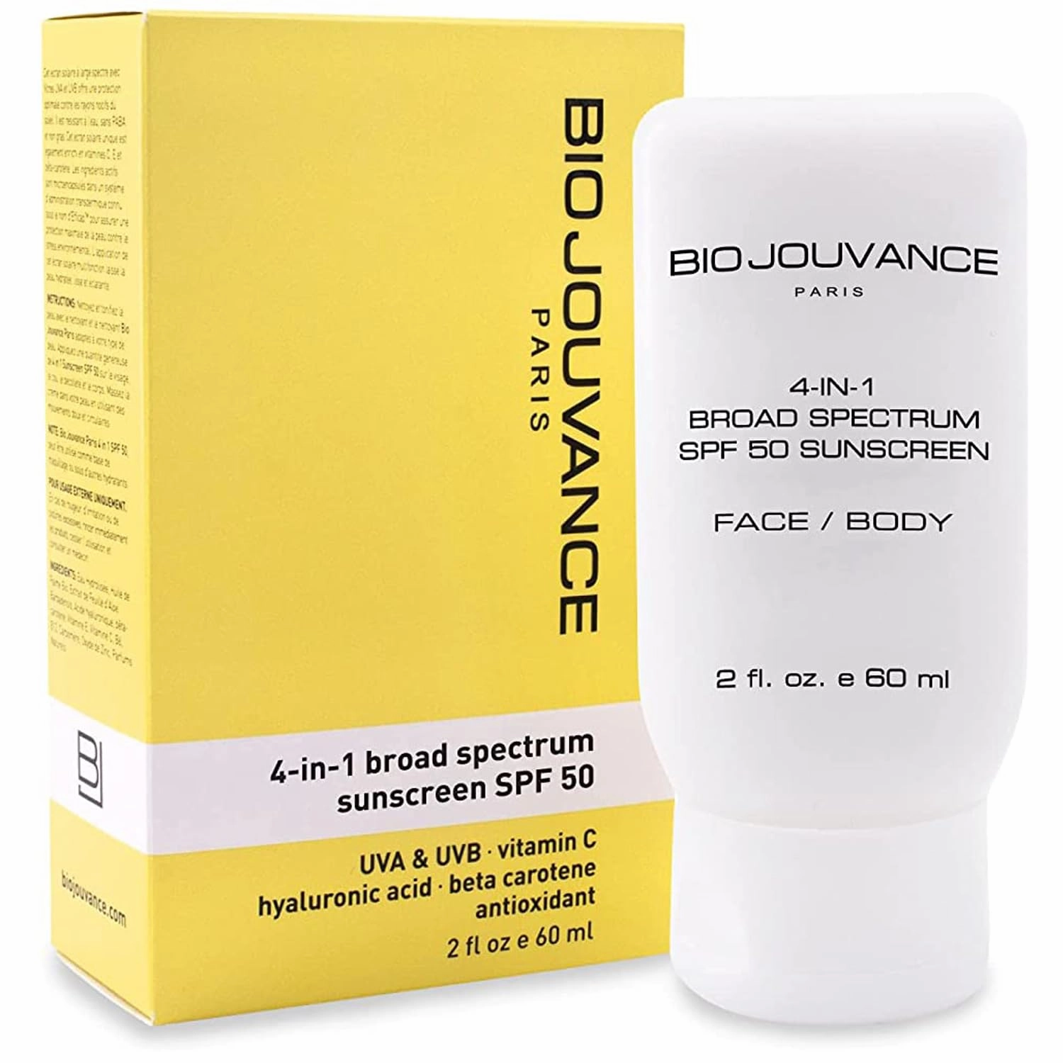 4 In 1 Sunscreen 2oz(60ml) | SPF50 Sunblock   Moisturizer   Anti-Aging   Antioxidant | Face&Body Sensitive Skin | Made in France