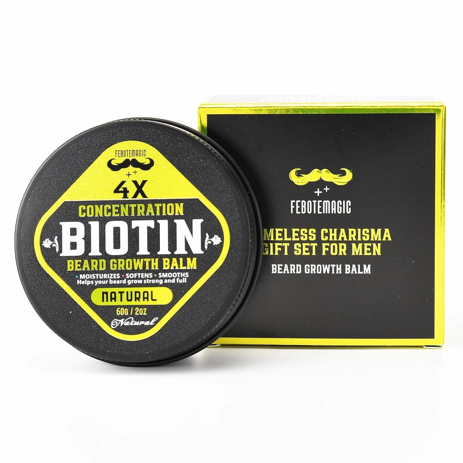 4X Concentration Biotin Beard Balm for Men – Natural Men's Grooming Butter with Castor, Shea & Jojoba Oil – Softens, Conditions & Styles – Non-Greasy Beard Growth Conditioner – 2 oz (Natural)