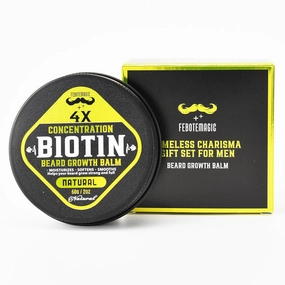 4X Concentration Biotin Beard Balm for Men – Natural Men's Grooming Butter with Castor, Shea & Jojoba Oil – Softens, Conditions & Styles – Non-Greasy Beard Growth Conditioner – 2 oz (Natural)