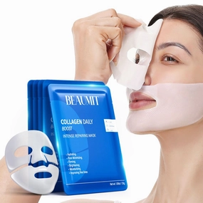 7 Pack Collagen Face Mask Deep Hydrating Overnight Facial Mask with Hyaluronic Acid Moisturizing Skincare Hydrogel Mask for Hydrating, Firming & Brightening