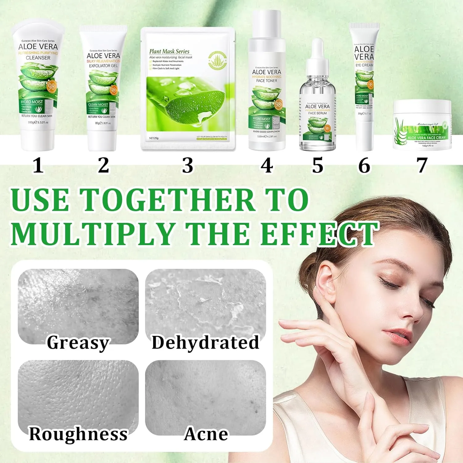 9 Pcs Aloe Vera Skin Care Set with Facial Cleanser,Toner,Face Serum,Face Cream,Eye Cream,Aloe Vera Gel,Hydrating Face Sheet Masks Skin Care Kit for Women and Men