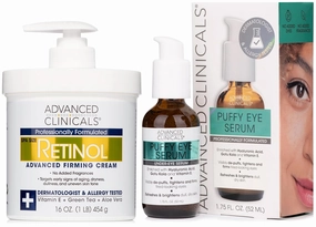 Advanced Clinicals Retinol Firming Cream   Puffy Eye Brightening Serum Set