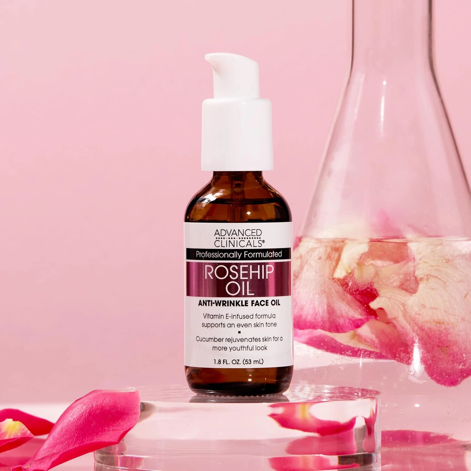 Advanced Clinicals Rosehip Oil For Face With Vitamin E   Botanicals Helps Improve Look Of Dark Spots, Wrinkles, Fine Lines, & Uneven Looking Skin Tone | Moisturizing Skin Care Face Serum, 2-Pack