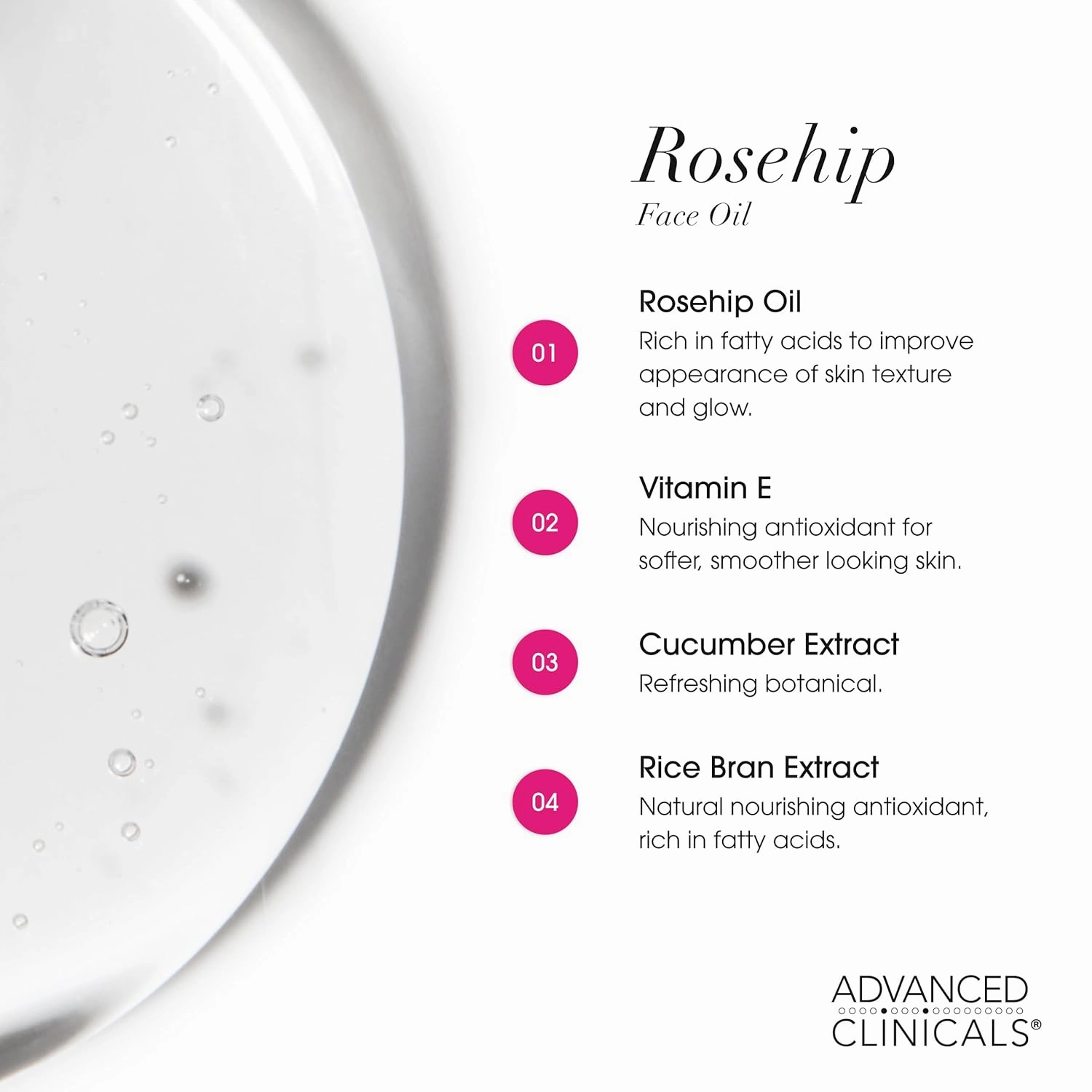 Advanced Clinicals Rosehip Oil For Face With Vitamin E   Botanicals Helps Improve Look Of Dark Spots, Wrinkles, Fine Lines, & Uneven Looking Skin Tone | Moisturizing Skin Care Face Serum, 2-Pack