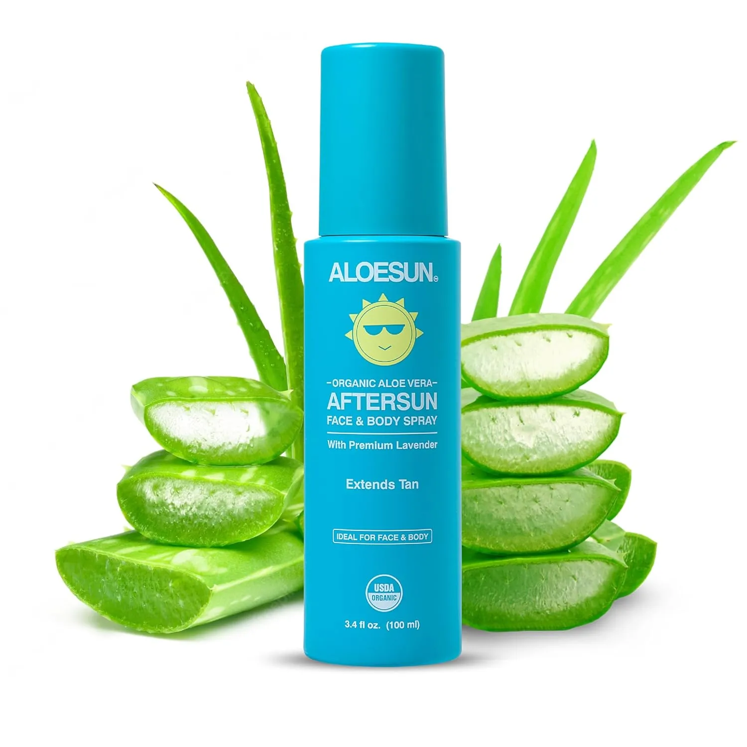 After Sun Face and Body Spray | Non Sticky Organic Aloe Vera for Sun Exposure Relief with Pure Lavender Essential Oil | Natural Aftersun Skin Moisturizer for Redness | Travel Size 3.4 Fl Oz