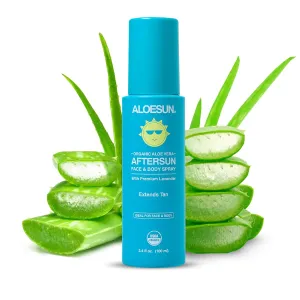 After Sun Face and Body Spray | Non Sticky Organic Aloe Vera for Sun Exposure Relief with Pure Lavender Essential Oil | Natural Aftersun Skin Moisturizer for Redness | Travel Size 3.4 Fl Oz