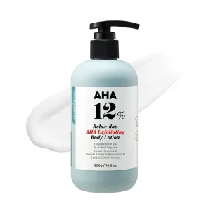 AHA 12% Body Lotion, Korean Body Cream, Exfoliating & Rejuvenating Formula with 12% Glycolic Acid and Hyaluronic Acid. Unscented, Paraben Free. 10.6 Oz
