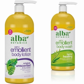 Alba Botanica Very Emollient Body Lotion, Unscented Original, 32 Oz & Very Emollient Body Wash, Herbal Healing, 32 Oz