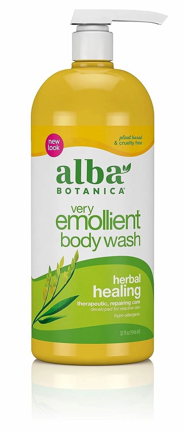 Alba Botanica Very Emollient Body Lotion, Unscented Original, 32 Oz & Very Emollient Body Wash, Herbal Healing, 32 Oz