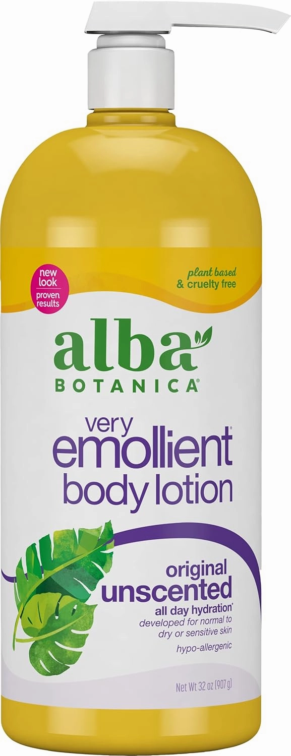 Alba Botanica Very Emollient Body Lotion, Unscented Original, 32 Oz & Very Emollient Body Wash, Herbal Healing, 32 Oz