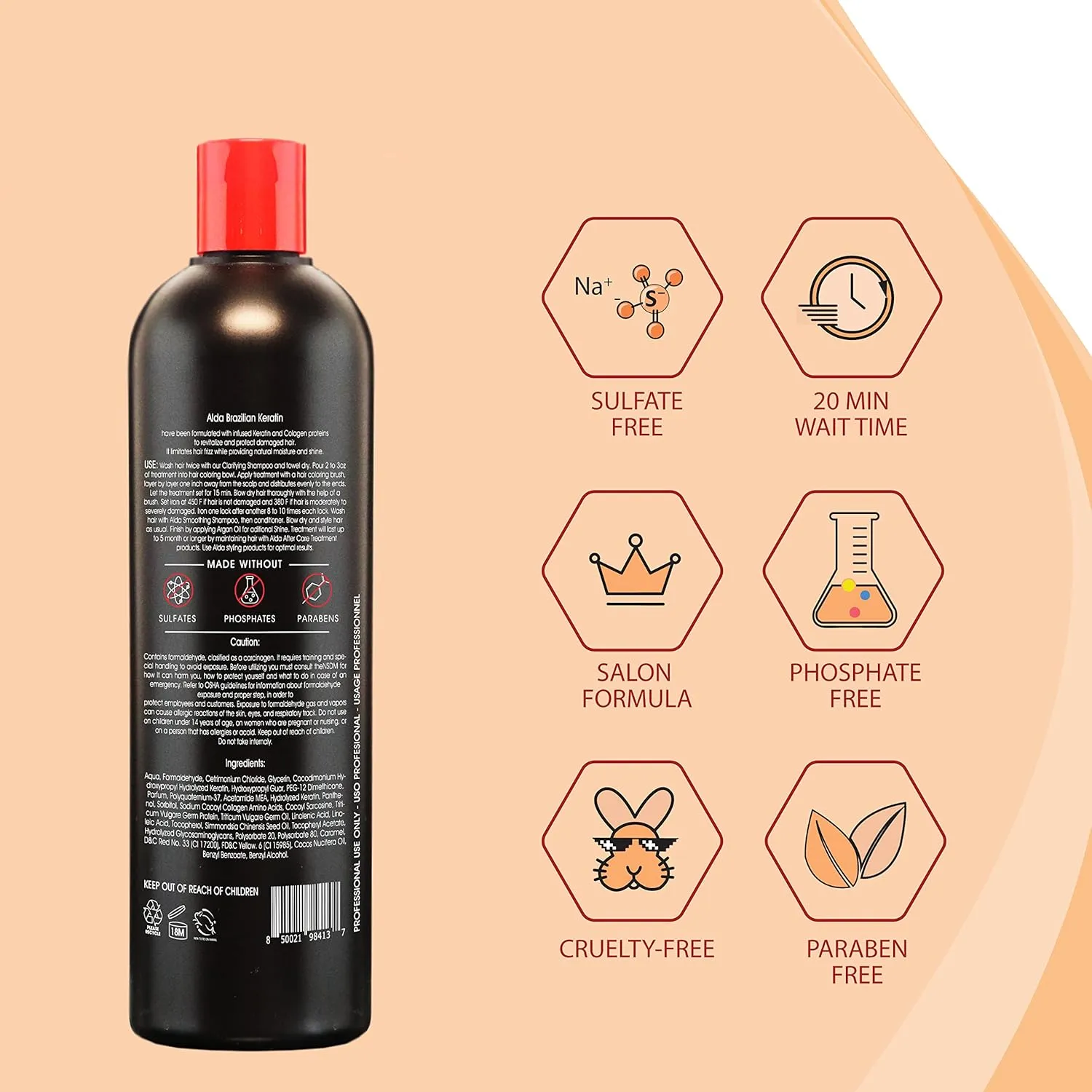 Alda Chocolate Brazilian Keratine Treatment Permanent Straightening Blowout System (16 fl oz)