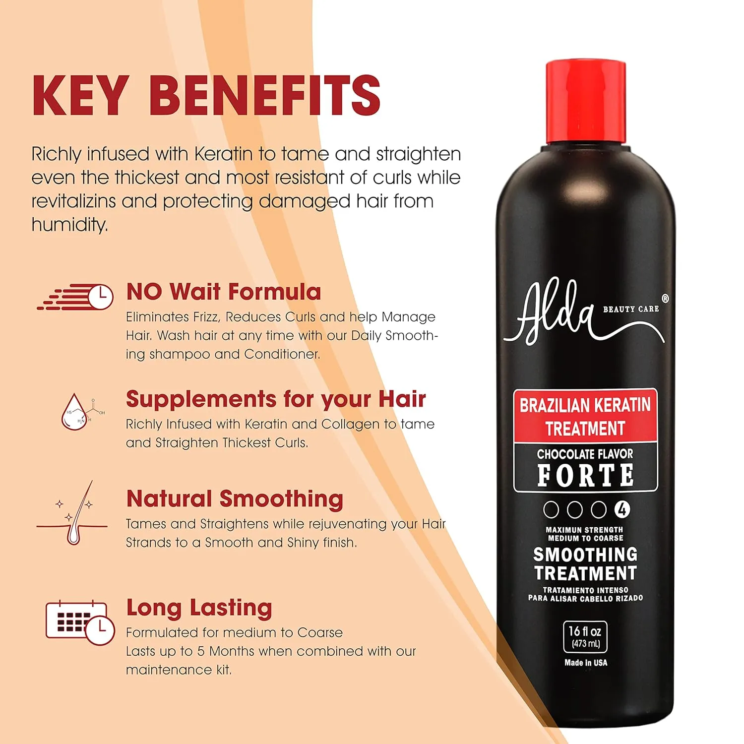Alda Chocolate Brazilian Keratine Treatment Permanent Straightening Blowout System (16 fl oz)