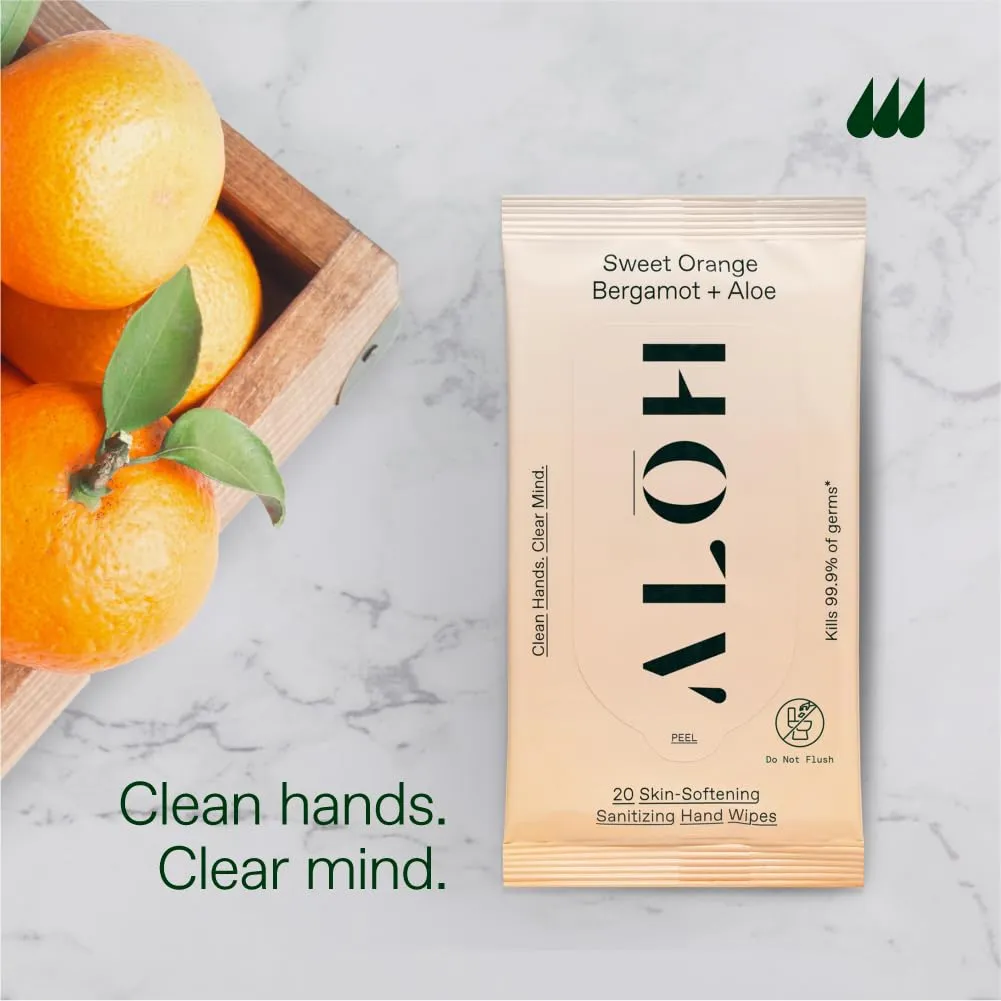 ALŌH Sweet Orange Bergamot   Aloe Sanitizing Hand Wipes - Clean Hands, Clear Mind - On The Go Hand Sanitizing Wipes for Kids and Adults - Travel Size 3 Pack 20ct Wipes (60 wipes)