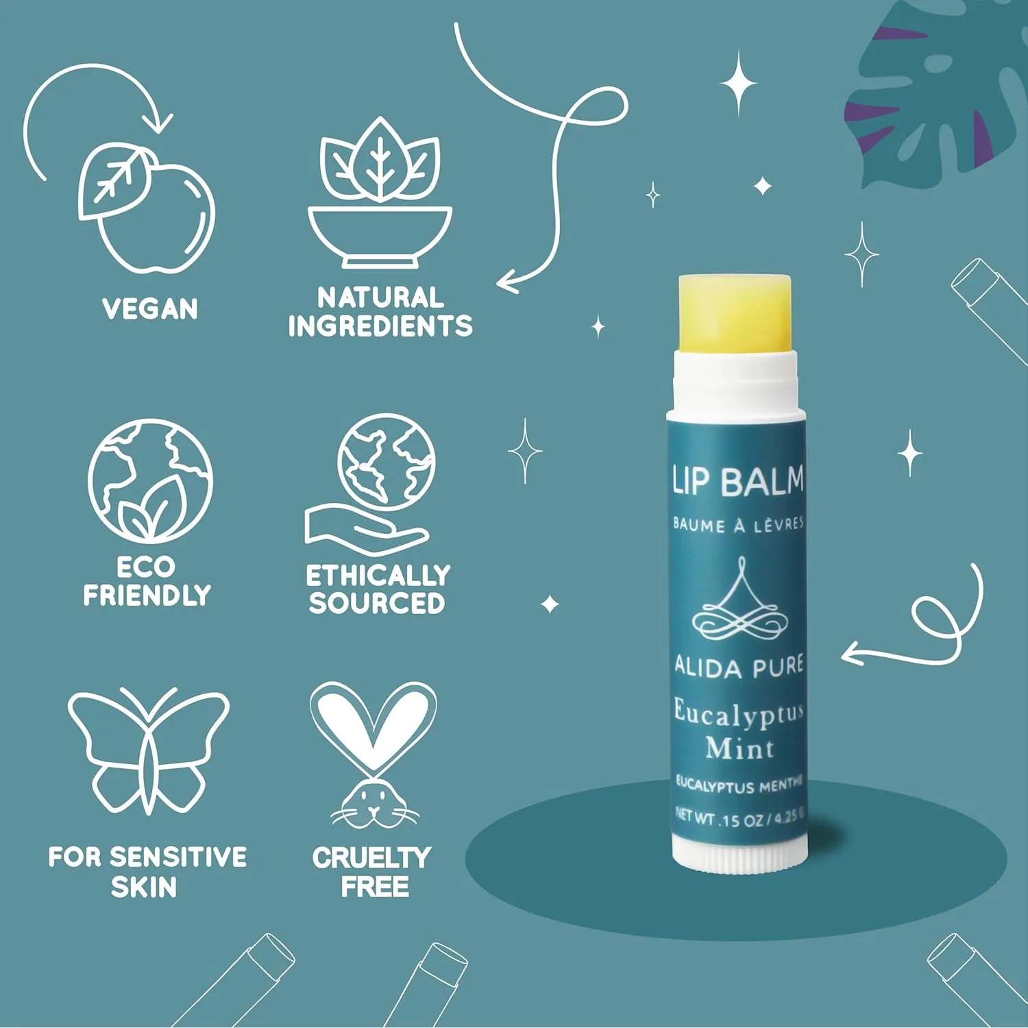 ALIDA PURE Duet Lip Balm Collection, Vegan, Lip Balm, Beeswax Free, with Avocado Oil, Organic Jojoba Oil, and Vitamin E, Natural Moisturizer for Dry, Chapped Lips, 5 Tube Set