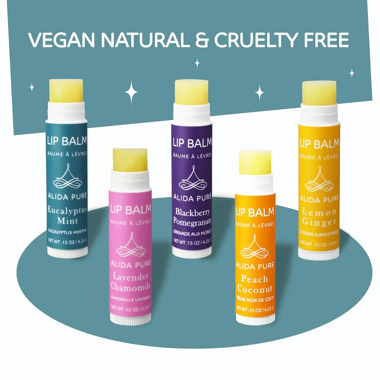ALIDA PURE Duet Lip Balm Collection, Vegan, Lip Balm, Beeswax Free, with Avocado Oil, Organic Jojoba Oil, and Vitamin E, Natural Moisturizer for Dry, Chapped Lips, 5 Tube Set