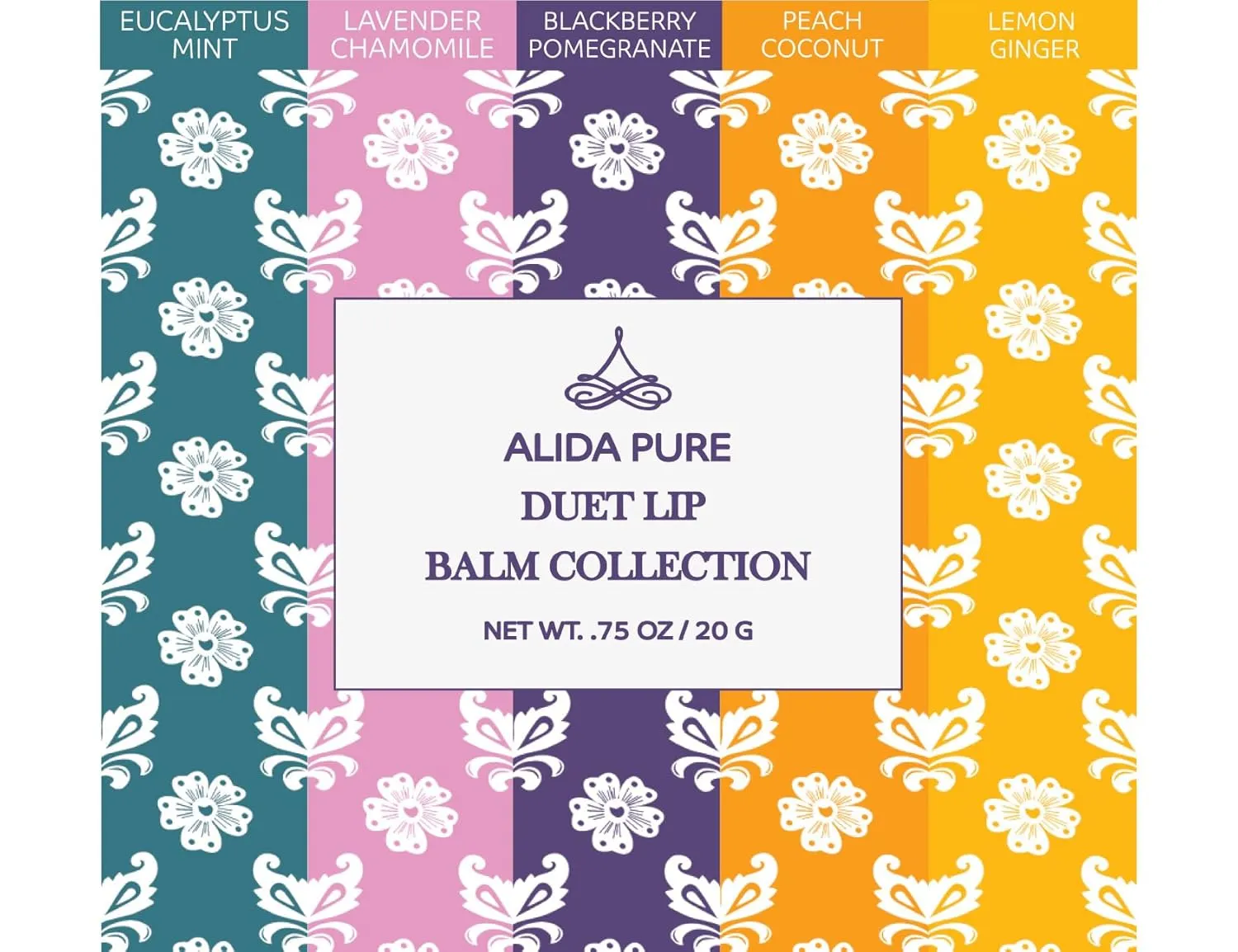 ALIDA PURE Duet Lip Balm Collection, Vegan, Lip Balm, Beeswax Free, with Avocado Oil, Organic Jojoba Oil, and Vitamin E, Natural Moisturizer for Dry, Chapped Lips, 5 Tube Set