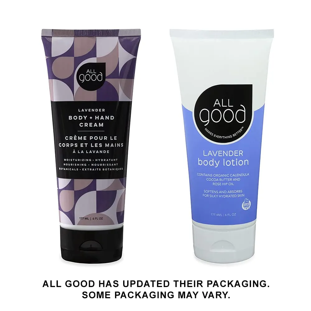 All Good Hand & Body Lotion - Moisturizing Organic Lotion, Essential Oils, Calendula, Cocoa Butter, Coconut & Rose Hip Oil, Non GMO, Vegan (Lavender)(3-Pack)