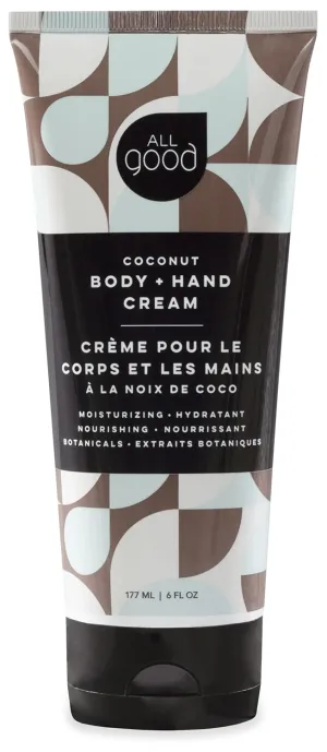 All Good Hand & Body Lotion - Moisturizing Organic Lotion for Dry Skin, Hands & Body - Essential Oils, Calendula, Cocoa Butter - Non-Greasy Body Butter, 6 fl oz (Coconut)
