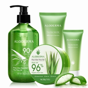 All Purpose Aloe Vera Gel Set - 5 Pieces - 300g Aloe Vera Gel   Tea Tree Oil, 200g Aloe Vera Gel, 2 pcs x 114g Aloe Vera Gel & 45g Aloe Vera Gel