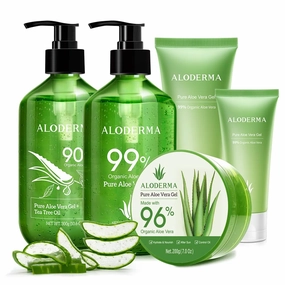 All Purpose Aloe Vera Gel Set - 6 Pieces - 300g Aloe Vera Gel, 300g Aloe Vera Gel   Tea Tree Oil, 200g Aloe Vera Gel, 2pcs x 114g Aloe Vera Gel & 45g Aloe Vera Gel