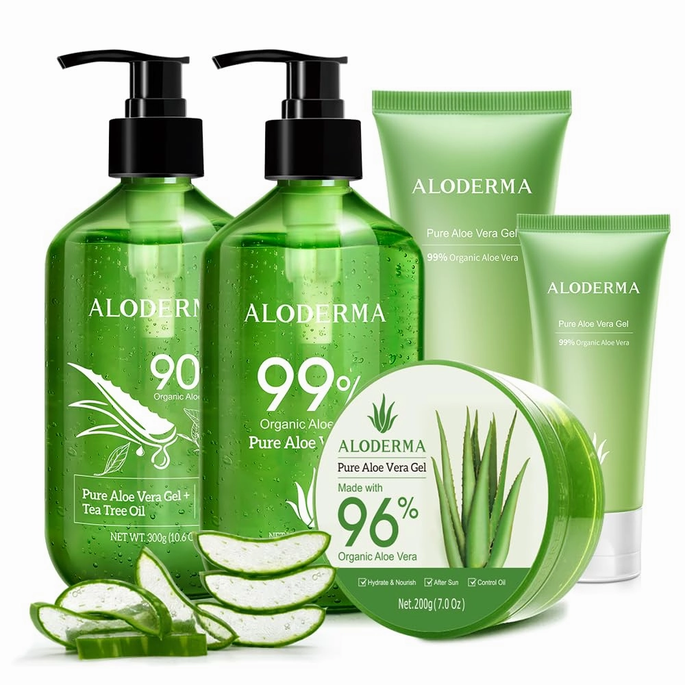 All Purpose Aloe Vera Gel Set - 6 Pieces - 300g Aloe Vera Gel, 300g Aloe Vera Gel   Tea Tree Oil, 200g Aloe Vera Gel, 2pcs x 114g Aloe Vera Gel & 45g Aloe Vera Gel