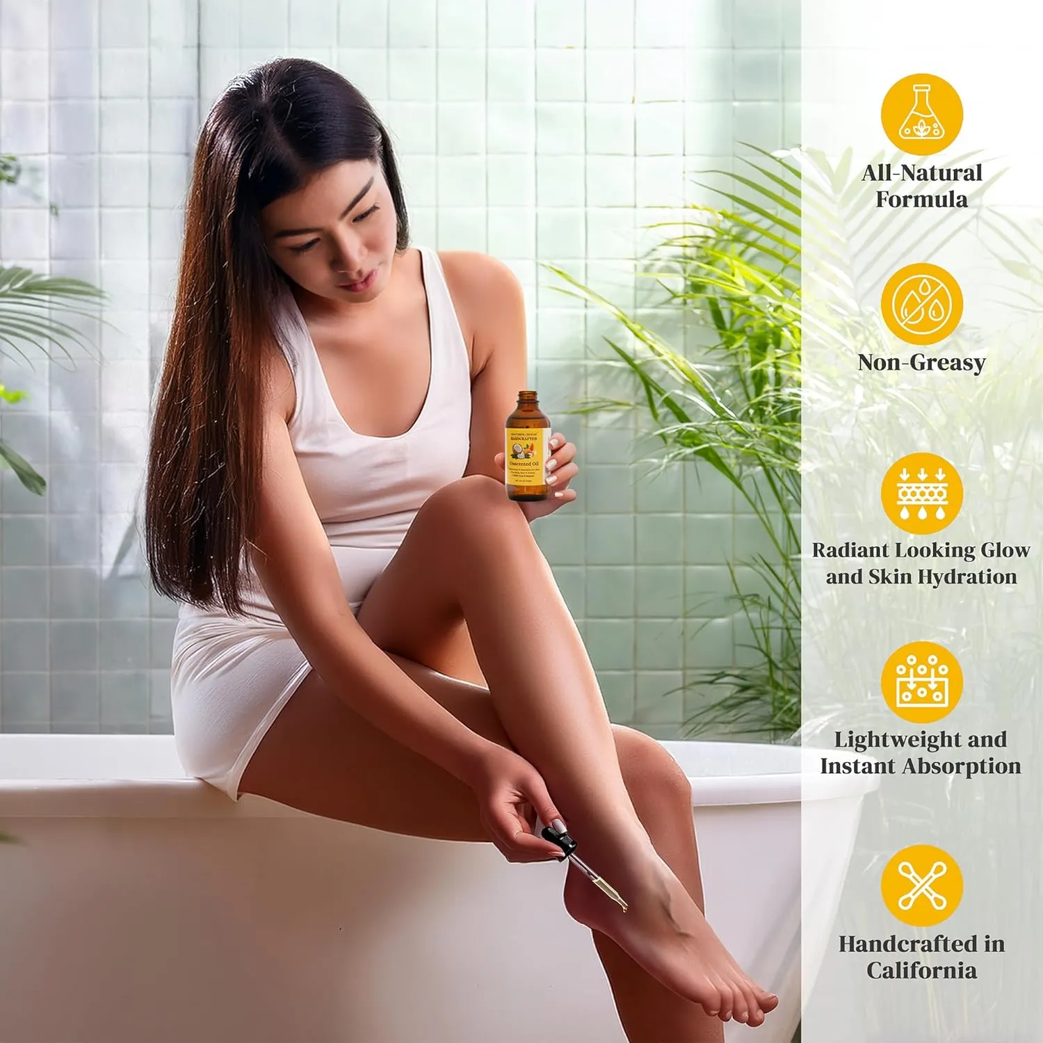 Almond Coconut Unscented Moisturizing Body Oil with Fractionated Coconut Oil, Vitamin E, Radiant Looking Glow and Skin Hydration, Instant Absorption, Body, After-Shower oil, 4 Ounces