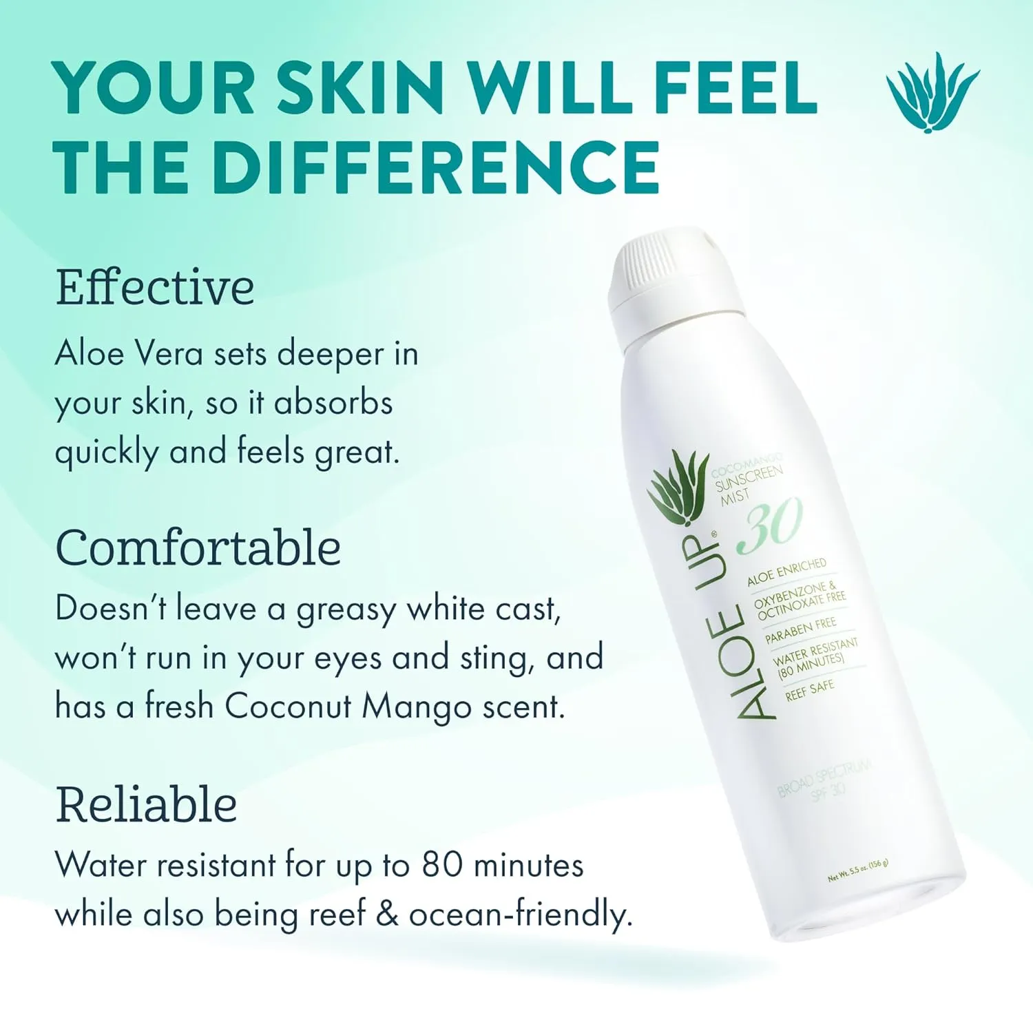 Aloe Up White Collection Sunscreen Lotion SPF 30 - Broad Spectrum UVA/UVB Sunblock for Face and Body - With Aloe Vera Gel - Alcohol-Free - Reef-Friendly - Coco-Mango Fragrance - 4 Oz