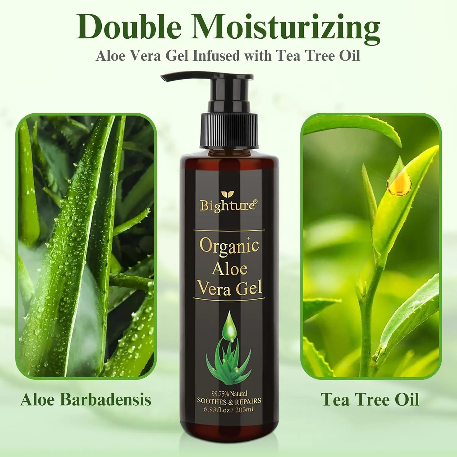 Aloe Vera Gel Infused with Tea Tree Oil for Skin Hydrating, Repair Skin, Organic Aloe Vera Gel Extract from Fresh Pure Aloe Vera for Sunburn Relief, Hair, Razor- 6.76 Fl Oz