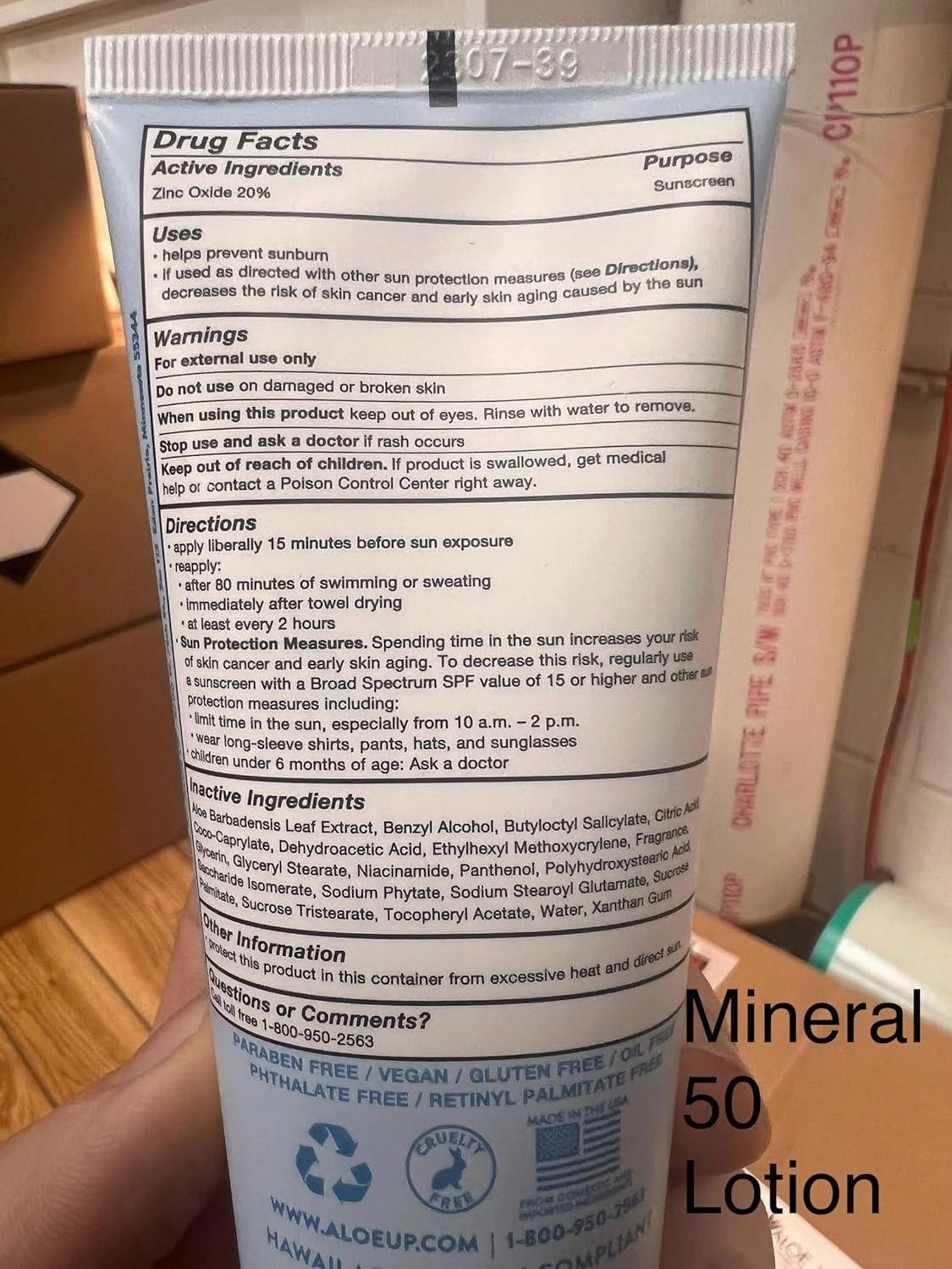 Aloe Up Mineral Sunscreen Lotion SPF 50 - Broad Spectrum UVA/UVB Sunscreen Protector for Face and Body - With Gen2 Zinc Oxide & Aloe Vera Gel - Dries Clear - Reef Safe - Coco-Mango Fragrance - 3 Oz.