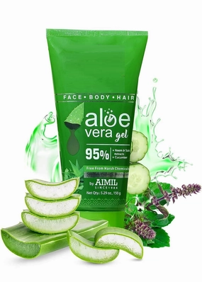 Aloe Vera Gel | Multi Purpose Gel For Face, Body & Hair | Non-Greasy Hydrating formula With Neem, Tulsi & Cucumber Essence | Calms Sunburn & Promotes Even Skin Tone, 150 gm