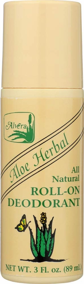 Alvera Aloe Based Roll-On Deodorant, Herbal, 3 OZ (Pack of 4)