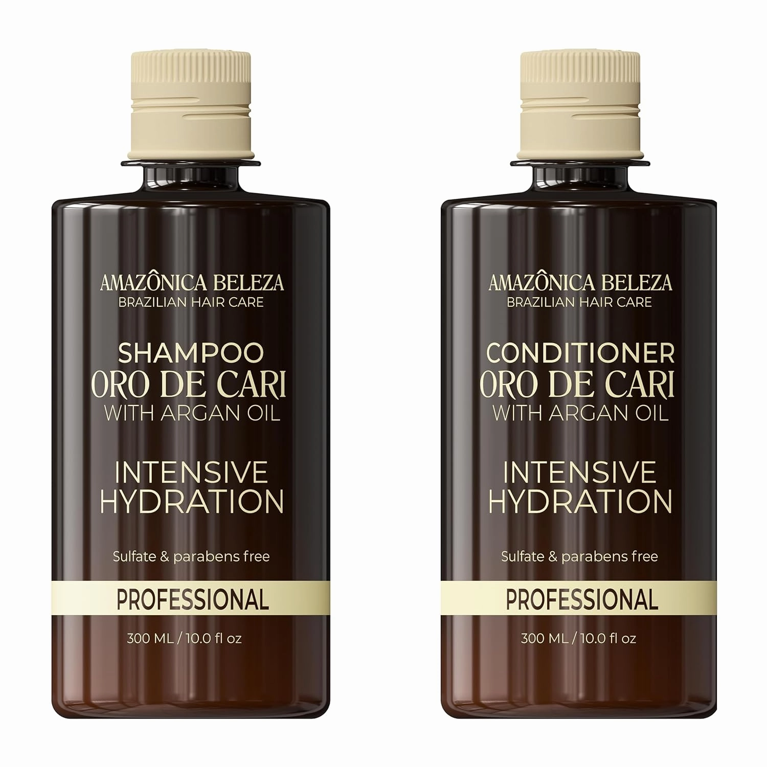 AMAZONICA BELEZA Oro de Cari Shampoo and Conditioner, Intensive Hydration for Dry Hair with Argan Oil and Vitamin E, Professional Line, 10 Oz