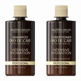 AMAZONICA BELEZA Oro de Cari Shampoo and Conditioner, Intensive Hydration for Dry Hair with Argan Oil and Vitamin E, Professional Line, 10 Oz