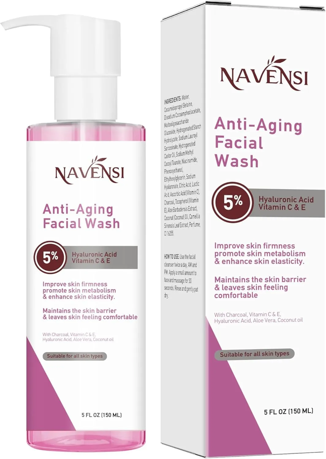 Anti-Aging Facial Wash | 5% Hyaluronic Acid, Manuka Honey, Charcoal, Aloe Vera, Vitamin C & E, Coconut Oil | Deep Cleansing & Hydrating Face Wash for Youthful Glow | 150ml