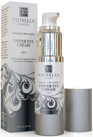 Anti-Aging Under Eye Cream, 3-in-1 Treatment For Dark Circles, Puffy Eyes, Bags & Wrinkles - Firming, Moisturizing & Hydrating - Natural Cucumber, Collagen, Hyaluronic Acid, Retinol, Vitamin E