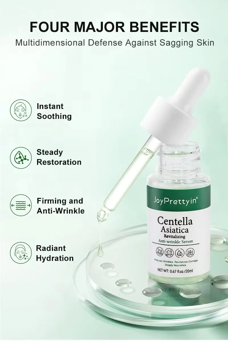 Anti-Wrinkle Antioxidant Serum, 20% Centella Asiatica & Dual Hyaluronic Acid, Soothing & Hydrating Face Serum with Aloe Vera, 0.67 fl oz (20mL) for Sensitive & Oily Skin, Korean Skin Care